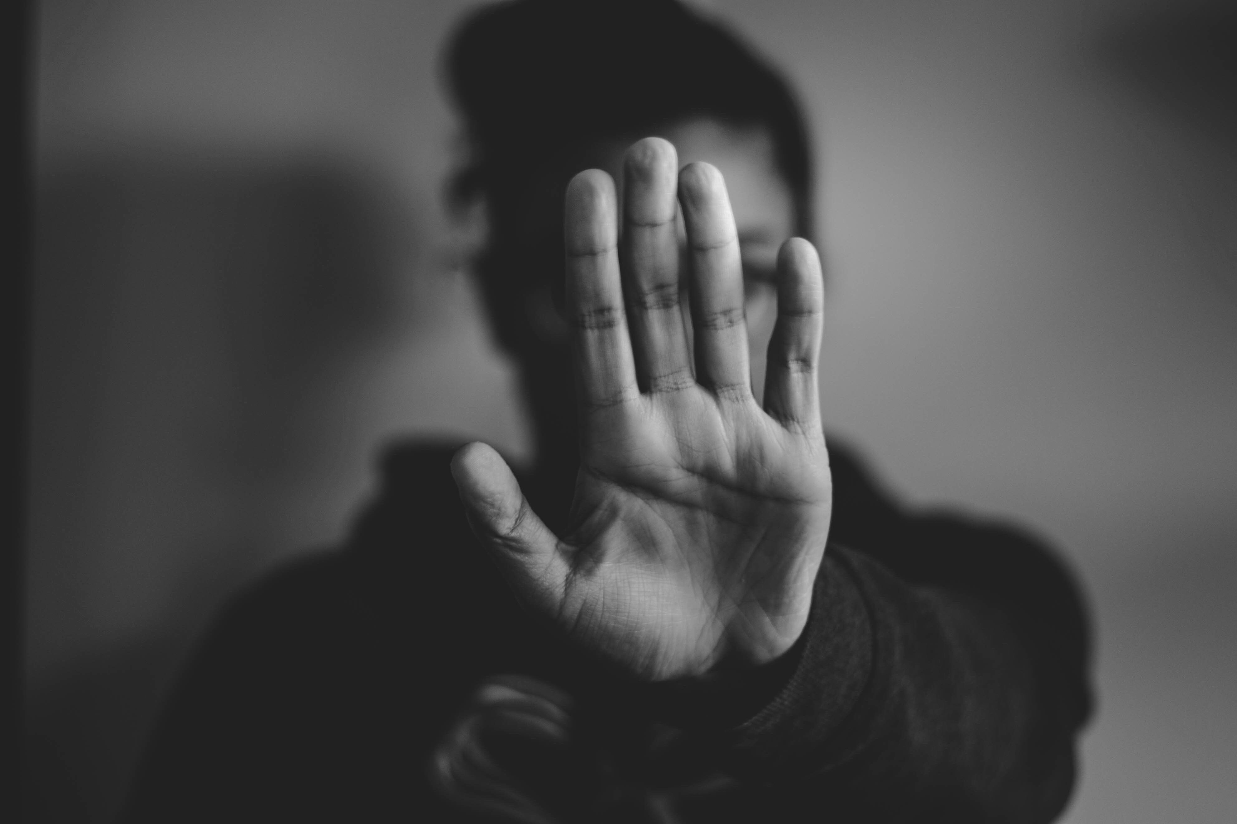 hand up in black and white